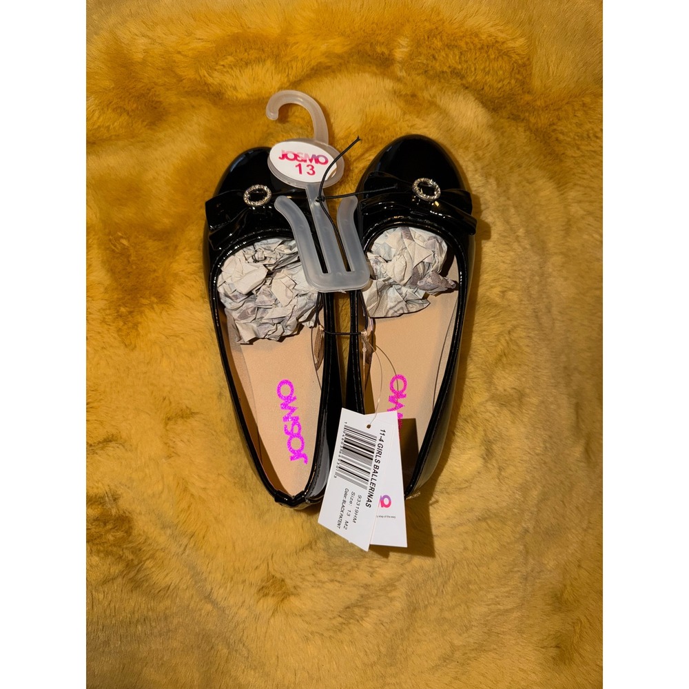 Josmo 13 Girls Black‎ Patent Bow Rhinestone Ballet Flats Size 13 M Toddler